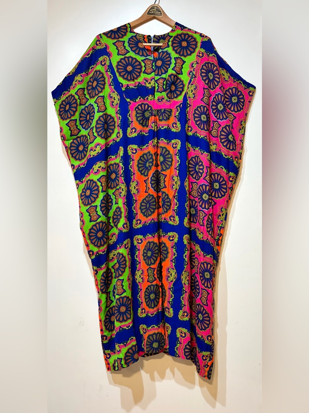 Vintage-60-70s “U Wana Wash Frocks” Orlon Acrylic Psychedelic Kaftan Neon Dayglo